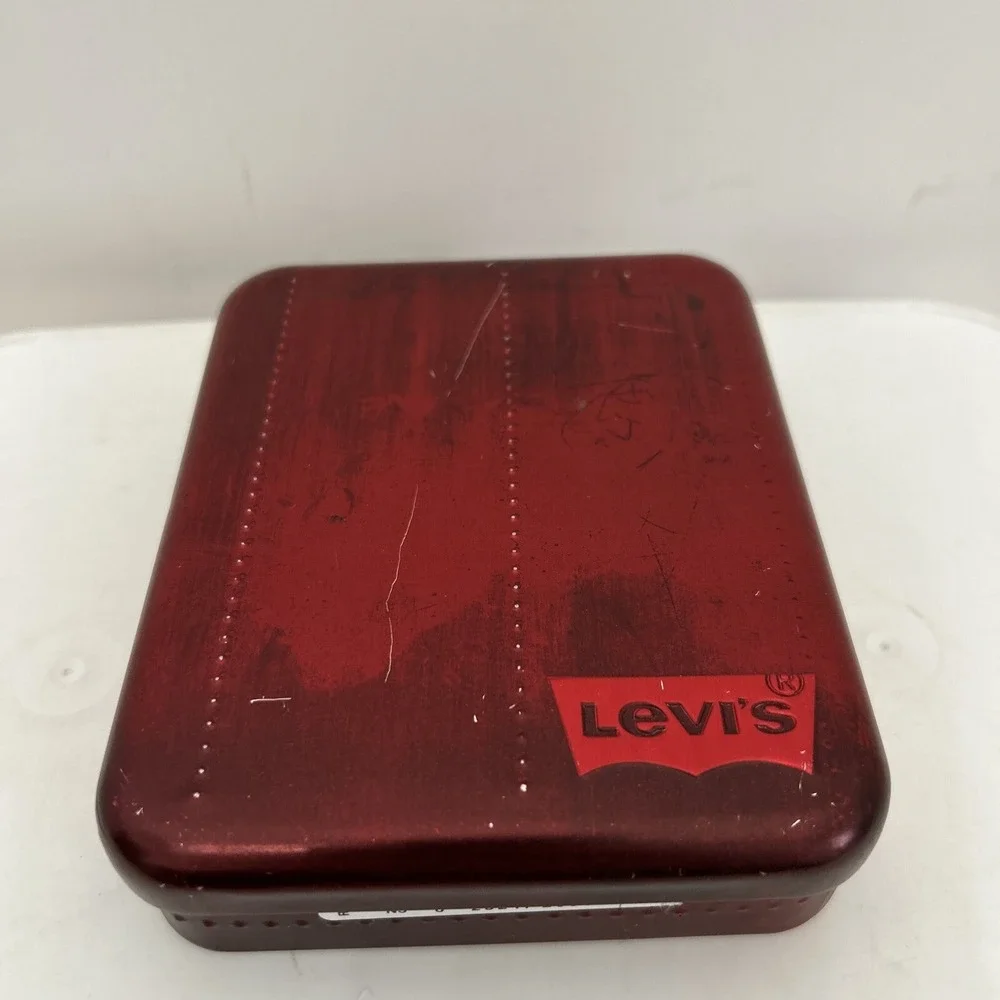 Levi's Brand Logo Metal Tin Keepsake Gift‎ Box Red Industrial Recyclable Storage